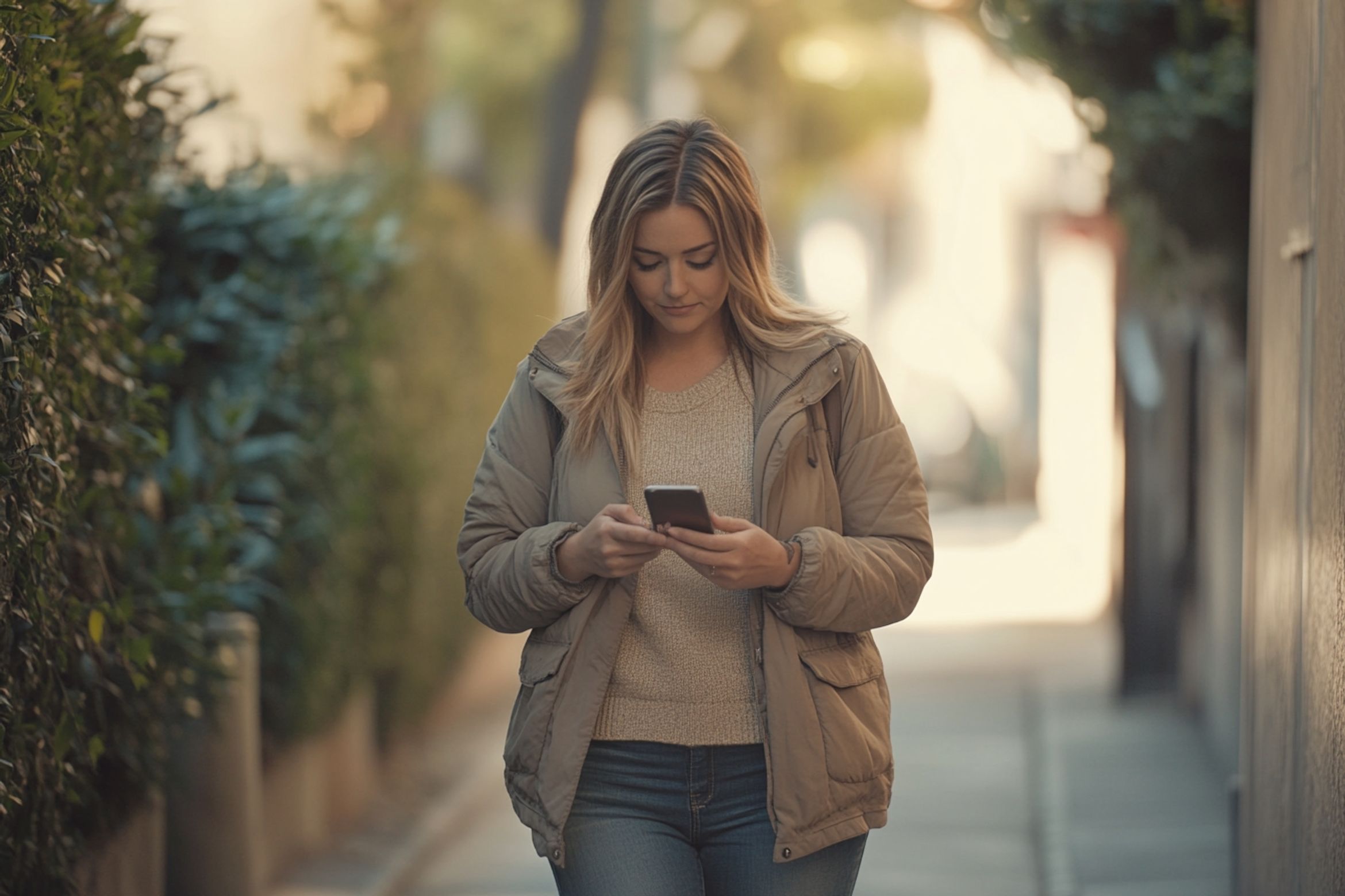 u8629767583_A_slightly_fuller_woman_walking_casually_down_a_small